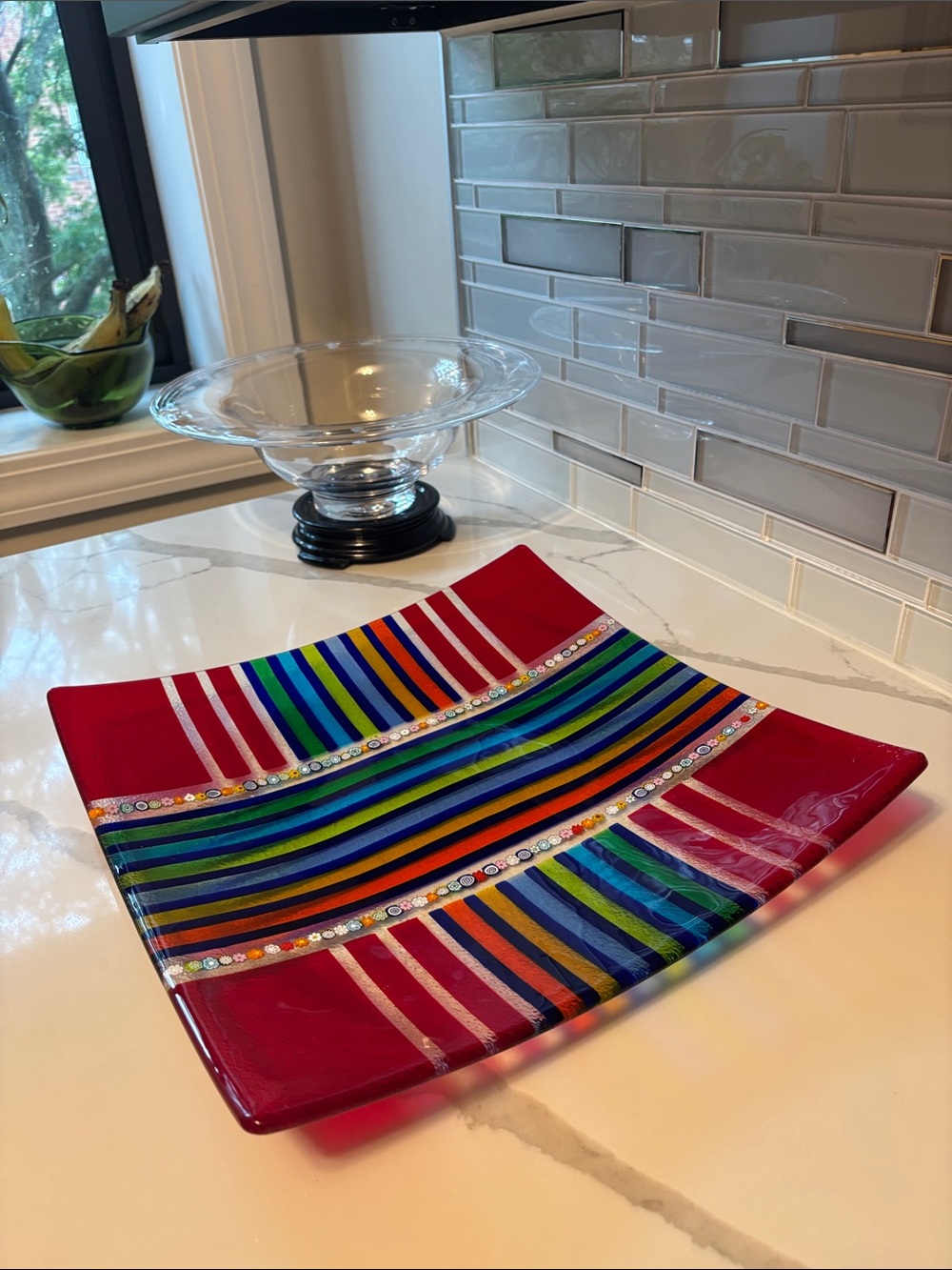 Vintage Murano Millefiori Decorative Red Striped Hand Blown Glass from Venice